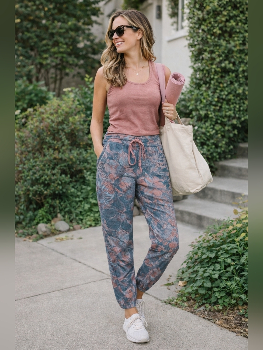 Anthropologie Daily Practice Teal Floral Slim-Fit Jogger Sweatpants XSP Cozy